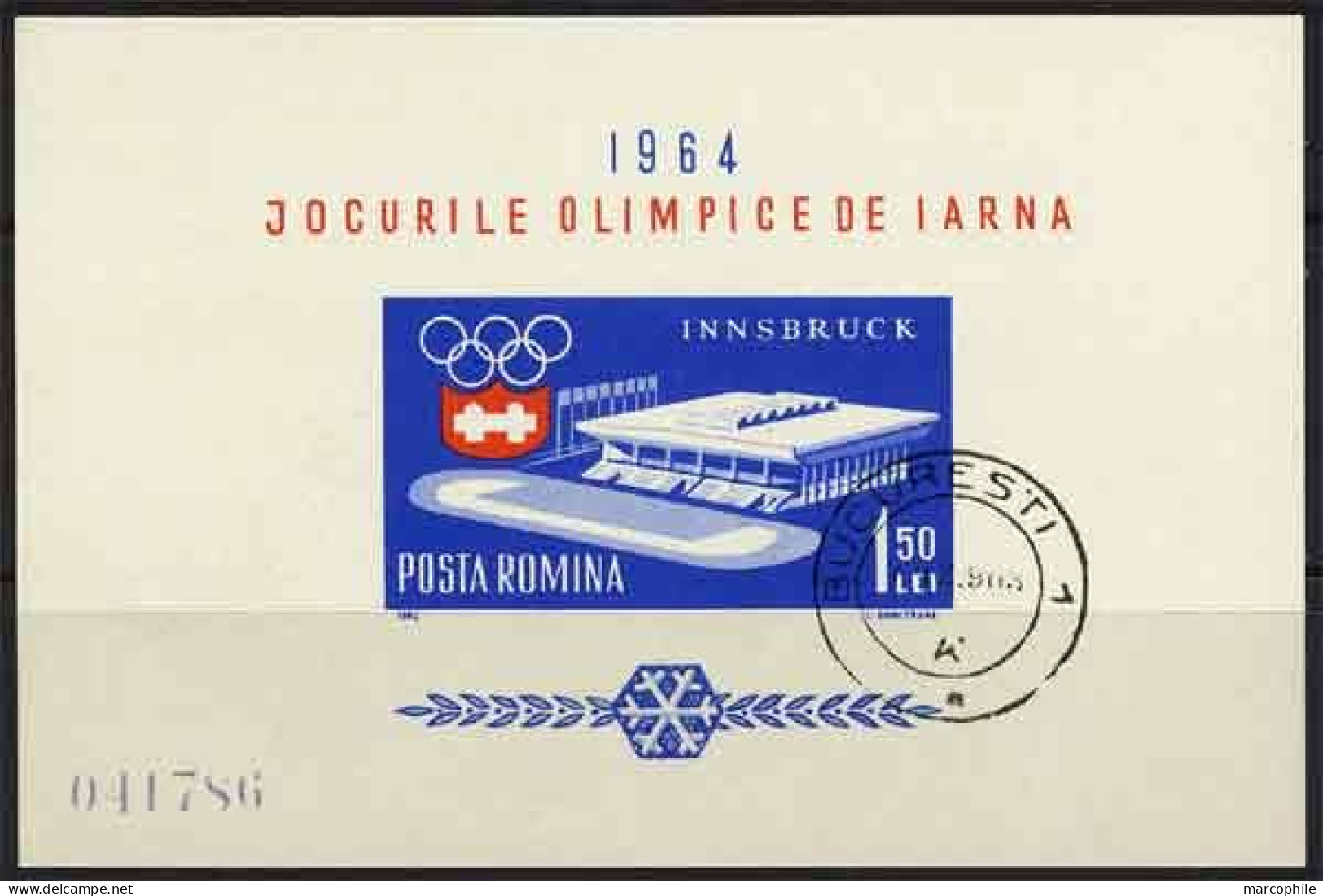 JEUX OLYMPIQUES HIVER INNSBRUCK / ROUMANIE BLOC # 56 Ob. / COTE 12.50 EURO (ref 6275a) - Inverno1964: Innsbruck