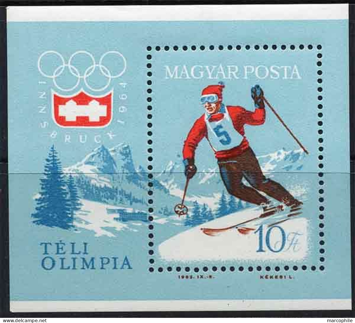 JEUX OLYMPIQUES HIVER INNSBRUCK / 1964 HONGRIE Bloc # 46 ** / COTE 12.50 EURO (ref 6275e) - Invierno 1964: Innsbruck