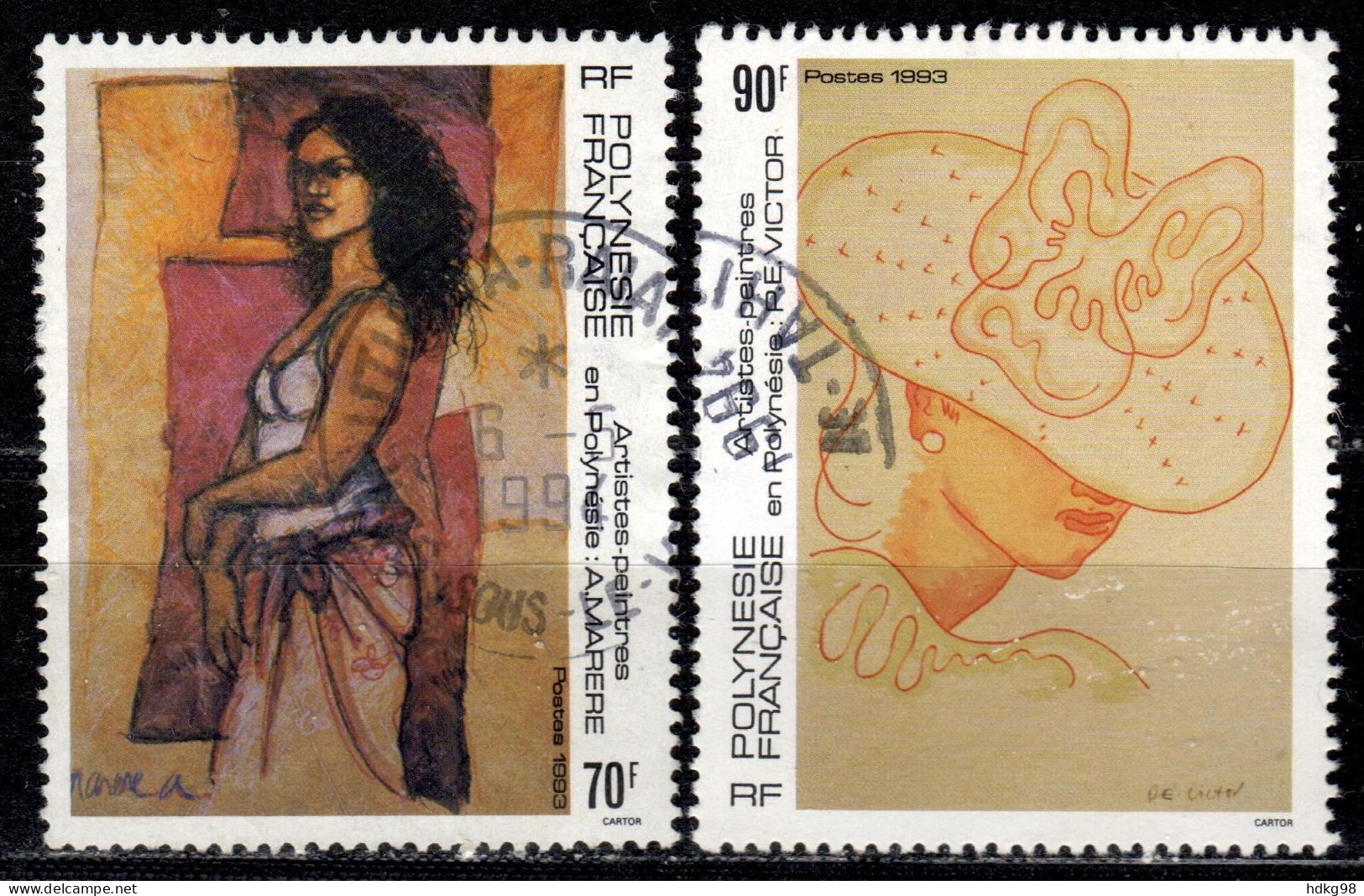 F P+ Polynesien 1993 Mi 646 648 Gemälde - Used Stamps