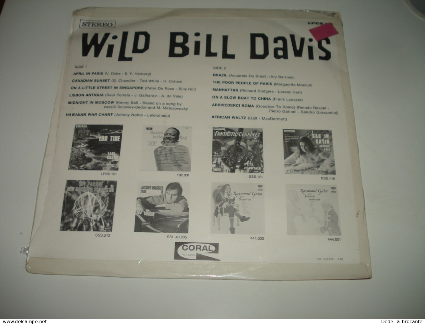B7 / LP  Wild Bill Davis – At The Organ - Coral - LPCS.119 - France 1968 -  M/M - Jazz