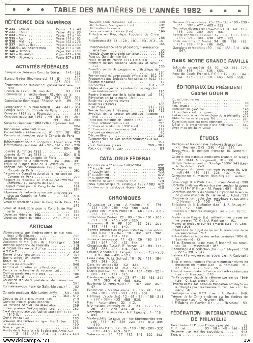 REVUE LA PHILATELIE FRANCAISE Année 1982 Complète (n° 332 à 342) - Francés (desde 1941)