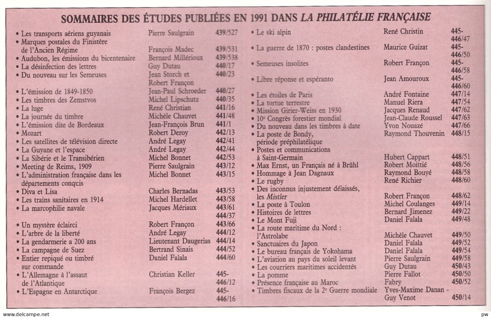 REVUE LA PHILATELIE FRANCAISE Année 1991 Complète (n° 439 à 450) - French (from 1941)