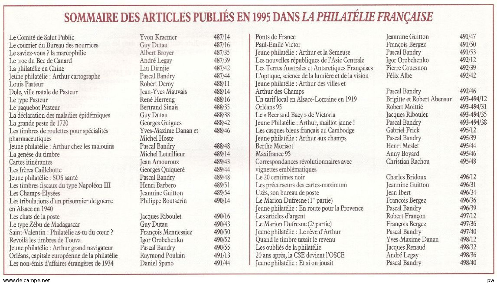 REVUE LA PHILATELIE FRANCAISE Année 1995 Complète (n° 487 à 498) - Französisch (ab 1941)