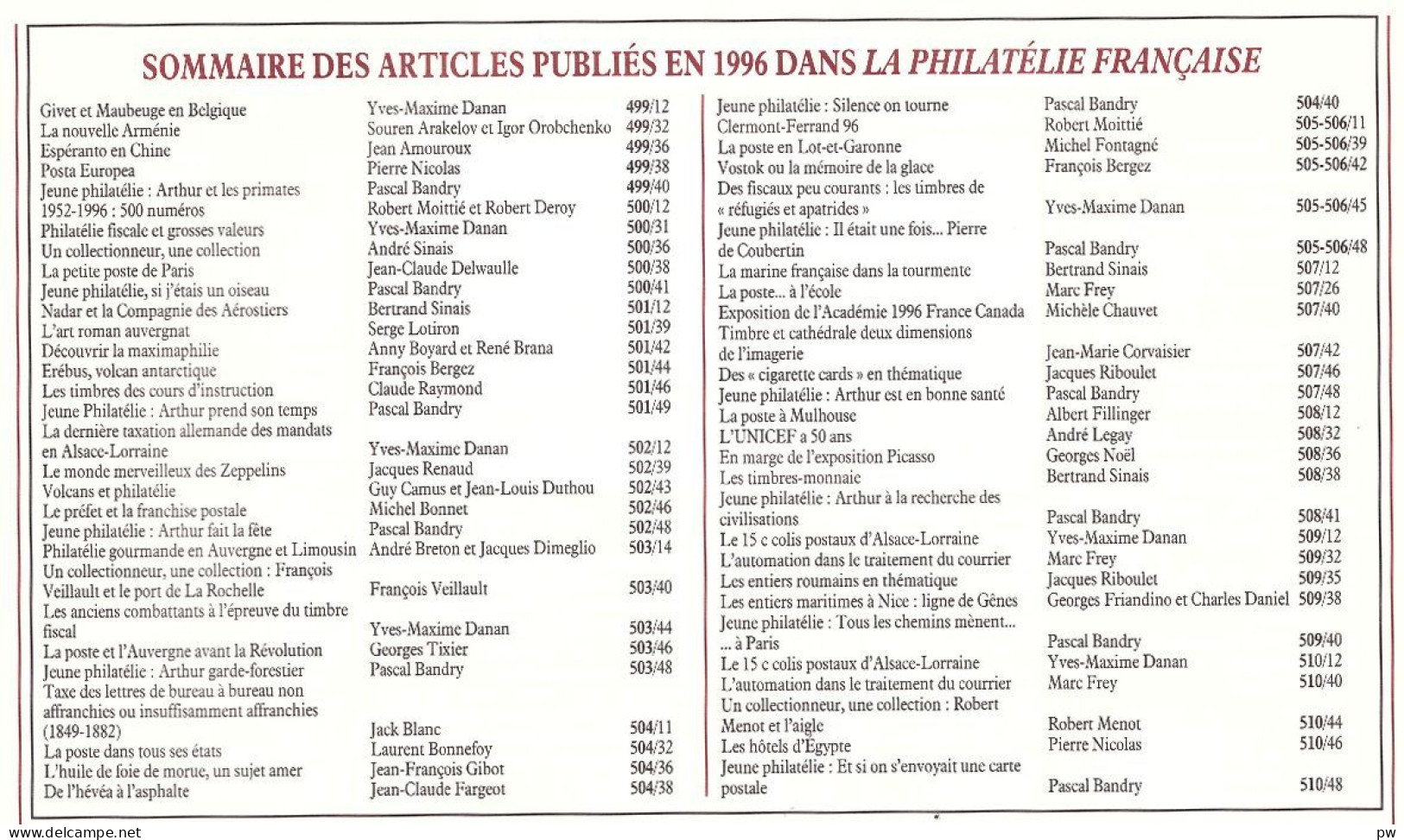 REVUE LA PHILATELIE FRANCAISE Année 1996 Complète (n° 499 à 510) - Französisch (ab 1941)