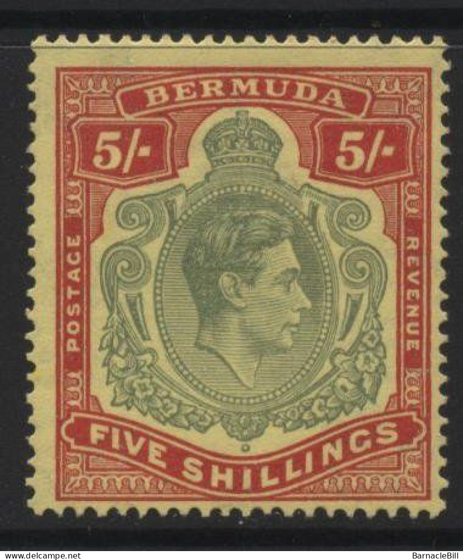 Bermuda (A41) 1938 King George VI Portrait. 5s. Green And Red On Yellow. Unused. Hinged. - Bermuda