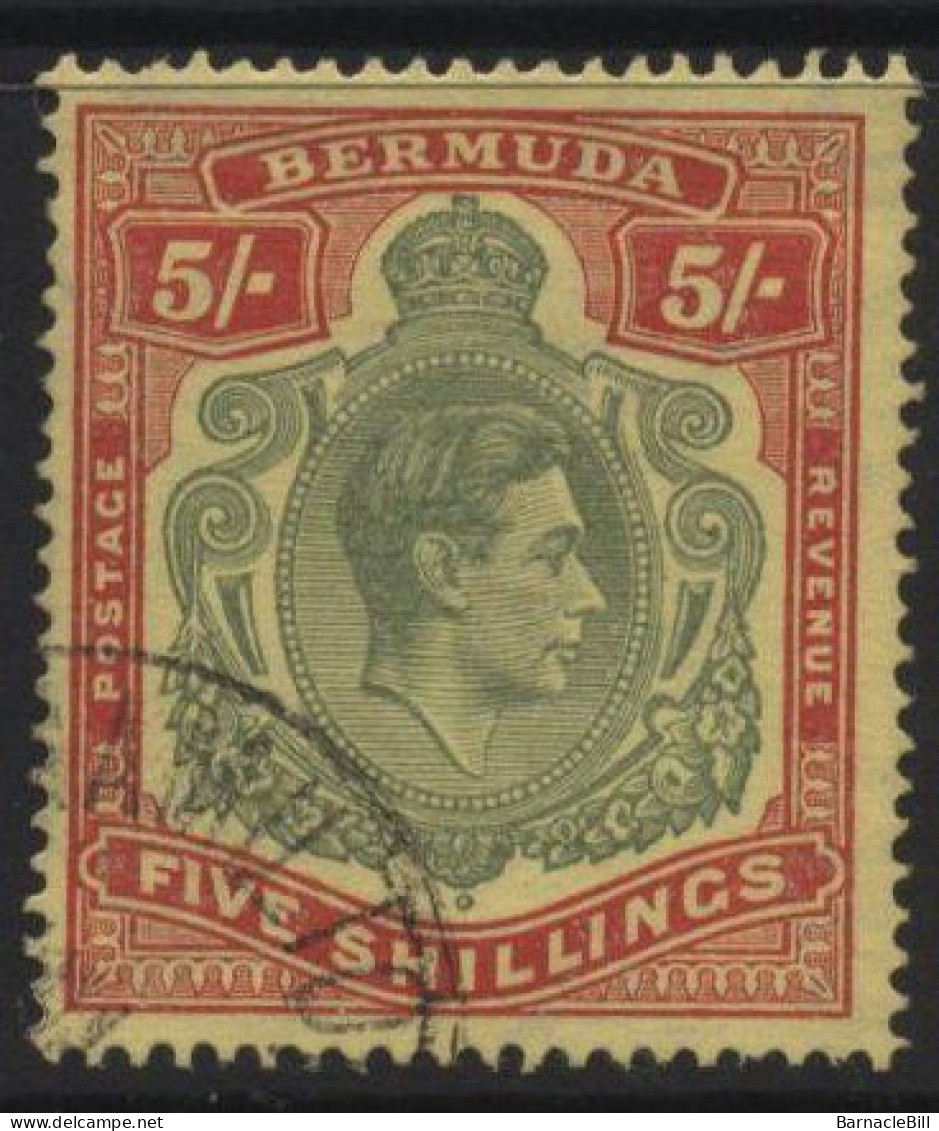 Bermuda (A42) 1938 King George VI Portrait. 5s. Green And Red On Yellow. Used. Hinged. - Bermuda