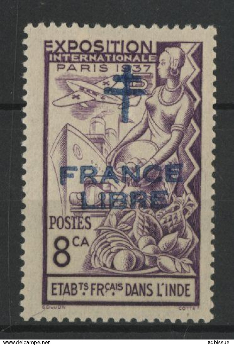 INDE N° 183 Cote 9 € Neuf * (MH) Surchargé FRANCE LIBRE En Bleu Sur 8 Ca Violet. TB - Ongebruikt