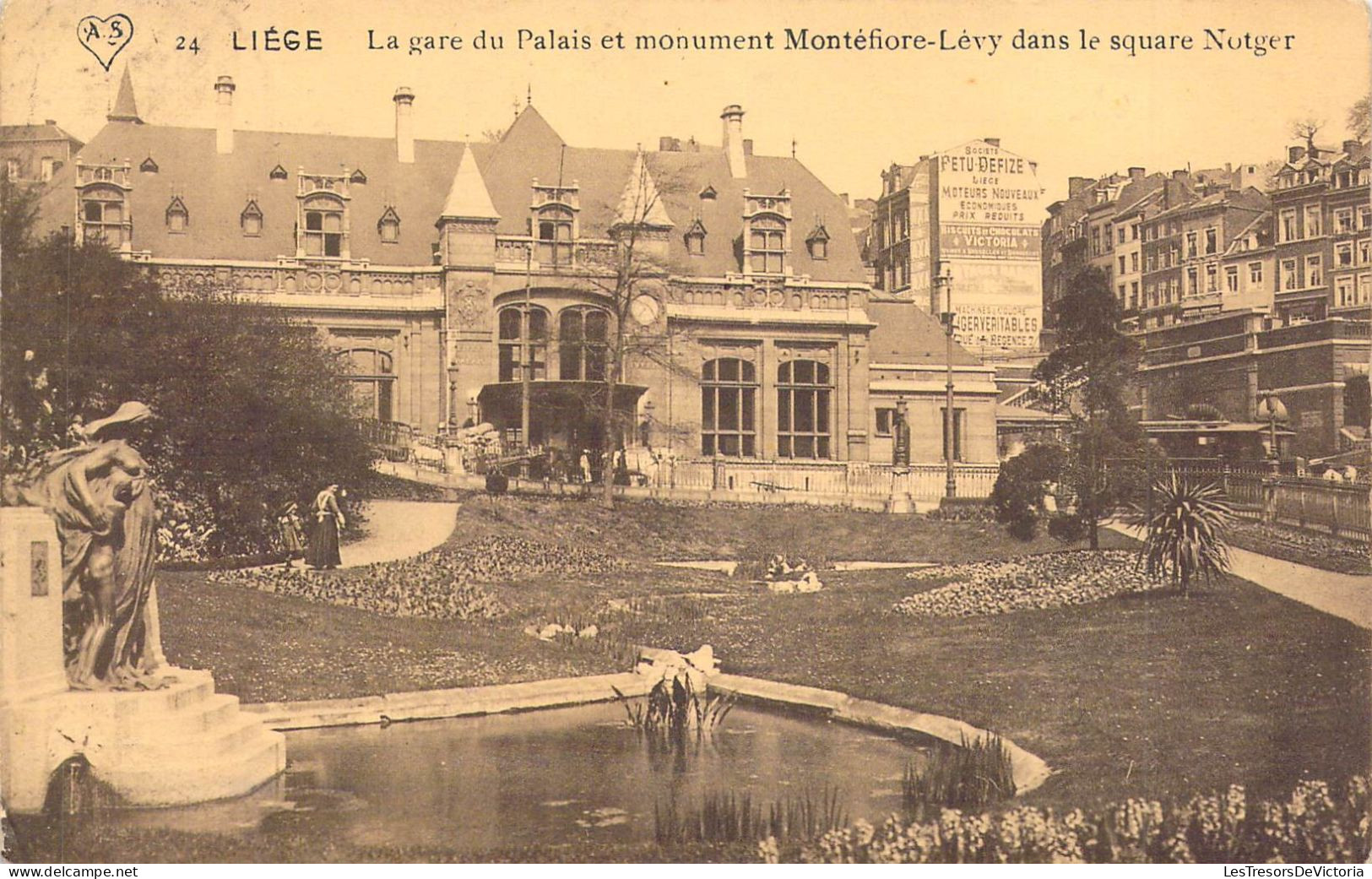 BELGIQUE - LIEGE - La Gare Du Palais Et Monument Montéfiore Lévy Dans Le Square Notger - Carte Postale Ancienne - Lüttich