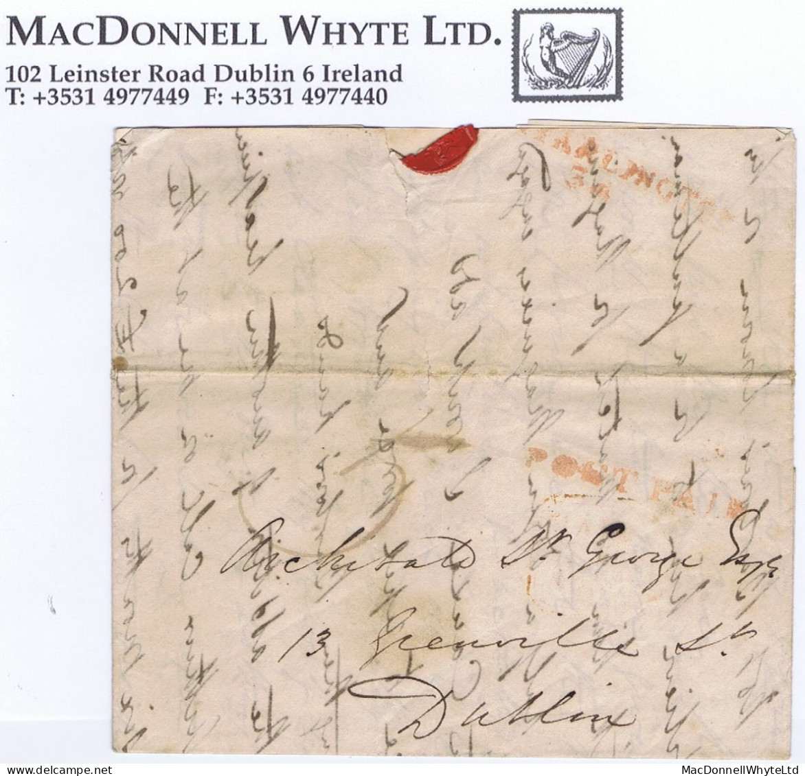 Ireland Laois 1834 Letter To Dublin Prepaid "5" With Long POST PAID Of Portarlington, And PORTARLINGTON/34 Mileage - Prephilately