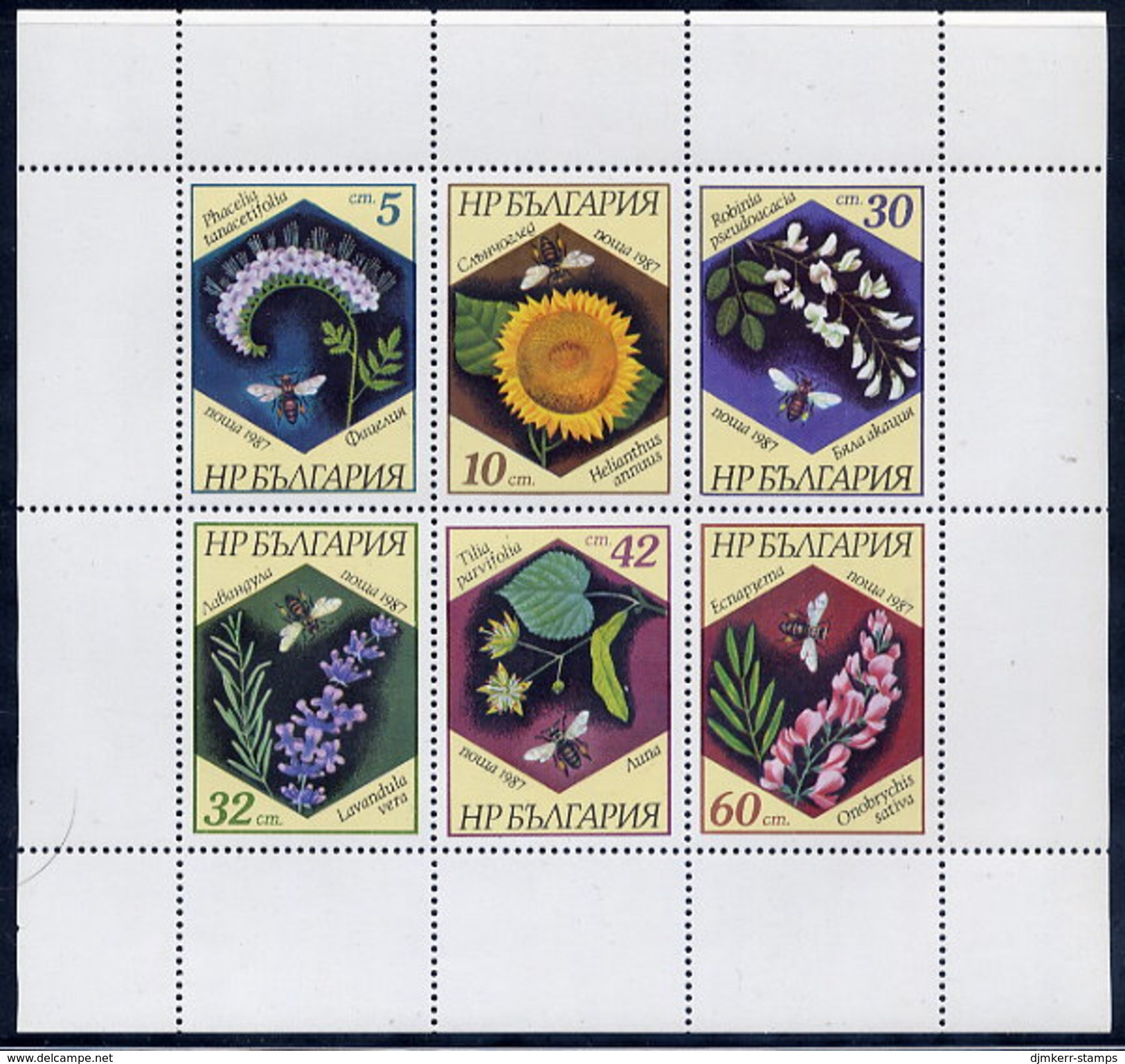 BULGARIA 1987 Plants And Bees Sheetlet MNH / **.  Michel 3582-87 - Ongebruikt