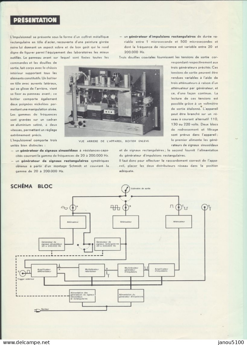 VIEUX PAPIERS   PLANS TECHNIQUES   APPAREIL GENERATEUR IMPULSIONNEL  ACEC (CHARLEROI)    1957. - Macchine