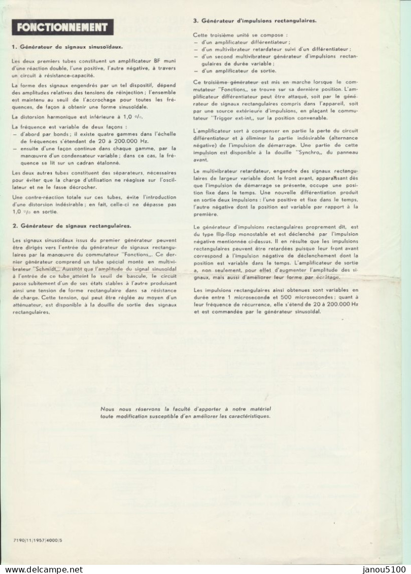 VIEUX PAPIERS   PLANS TECHNIQUES   APPAREIL GENERATEUR IMPULSIONNEL  ACEC (CHARLEROI)    1957. - Máquinas