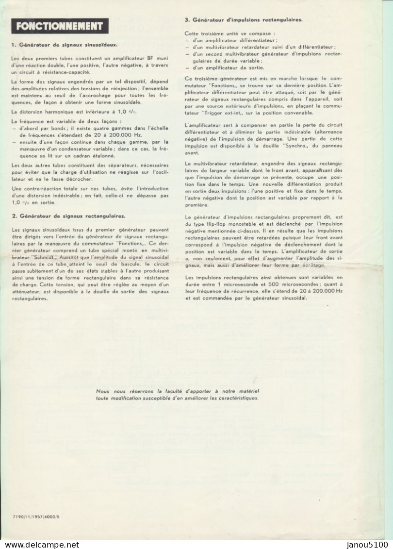 VIEUX PAPIERS   PLANS TECHNIQUES   APPAREIL GENERATEUR IMPULSIONNEL  ACEC (CHARLEROI)    1957. - Machines