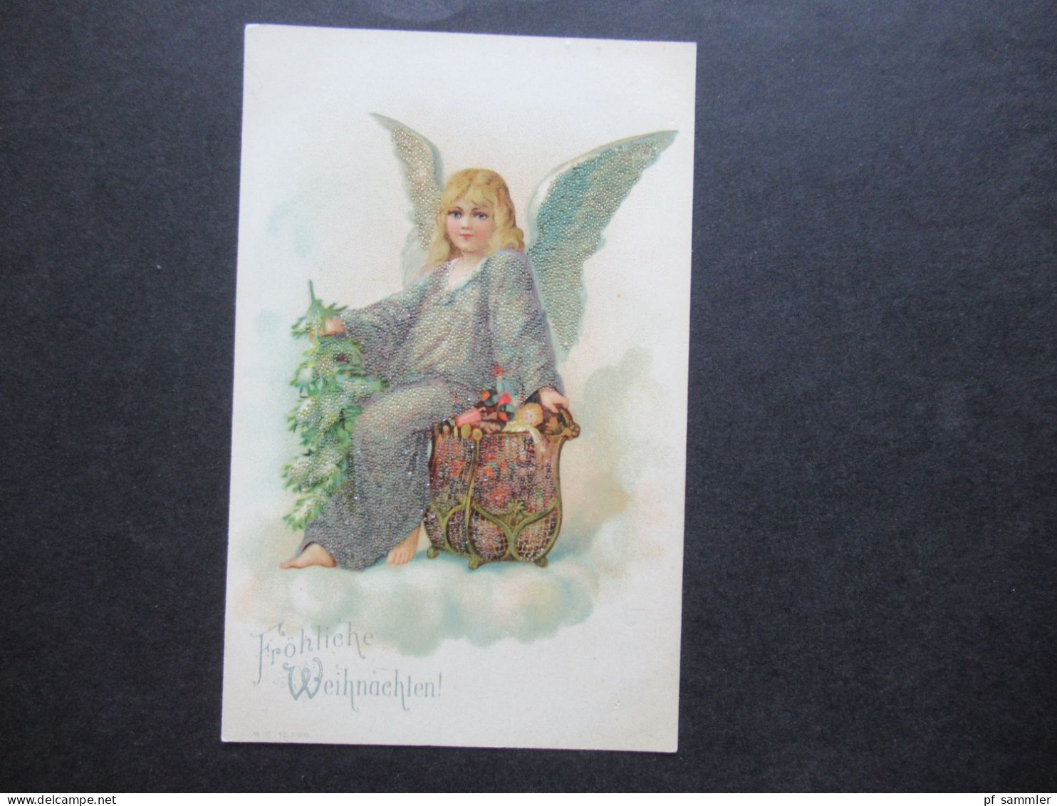 Postkarte Um 1910 Mit Engel / Perlenpostkarte / Fröhliche Weihnachten Verlag M.S. 12796 - Engel