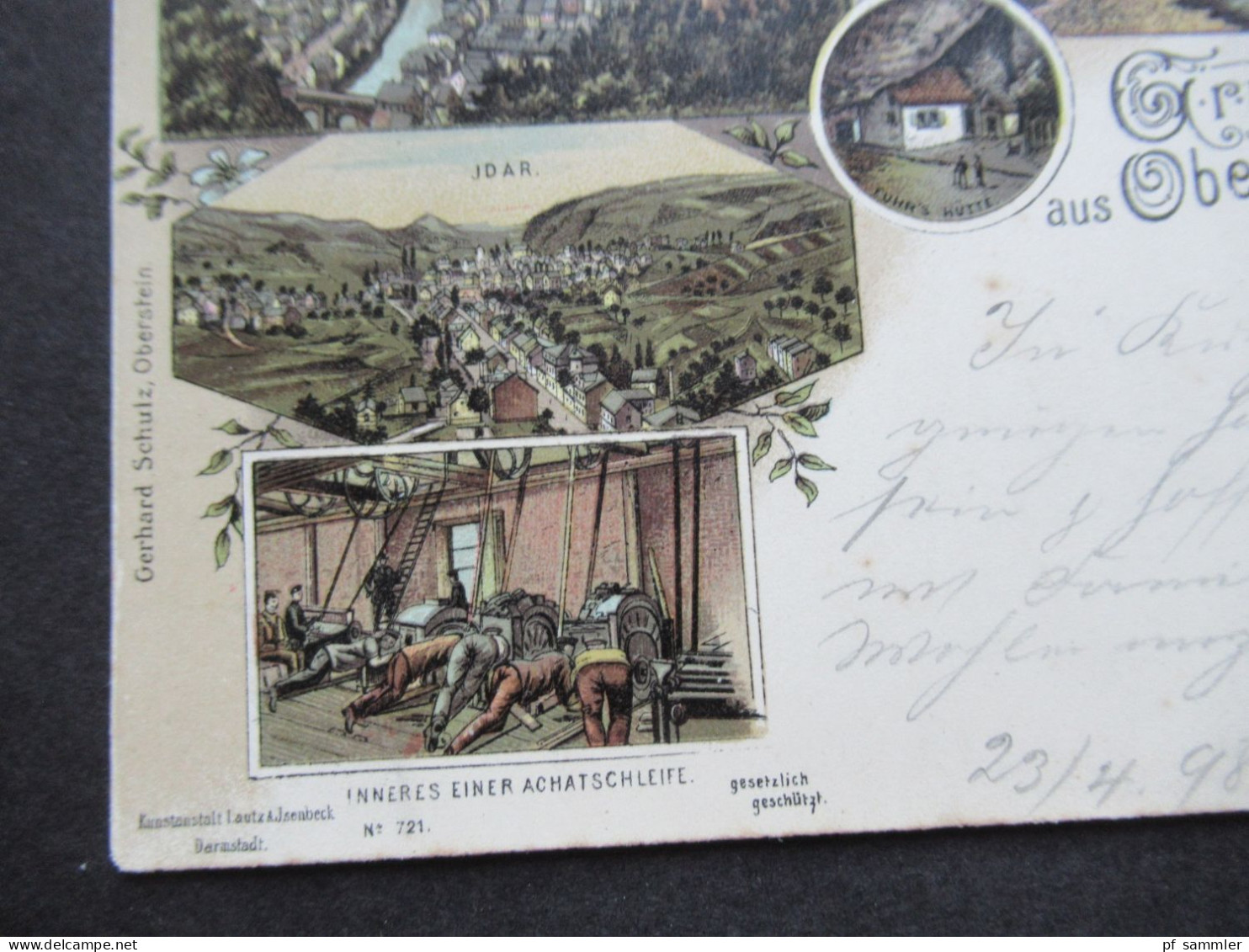 PK 1898 Litho Mehrbildkarte Gruss Aus Oberstein Idar Mit Achatschleife Usw. Verwendet In Luxemburg!! Nach Harlingen - Souvenir De...