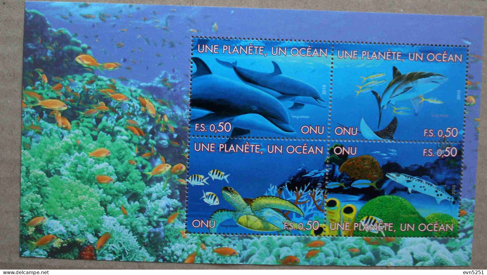 N-U-C Ge10-01 : Nations-Unies Genève - Fonds Marins, Dauphins, Grand Requin Blanc, Tortues Marines, Coraux, Poissons - Unused Stamps