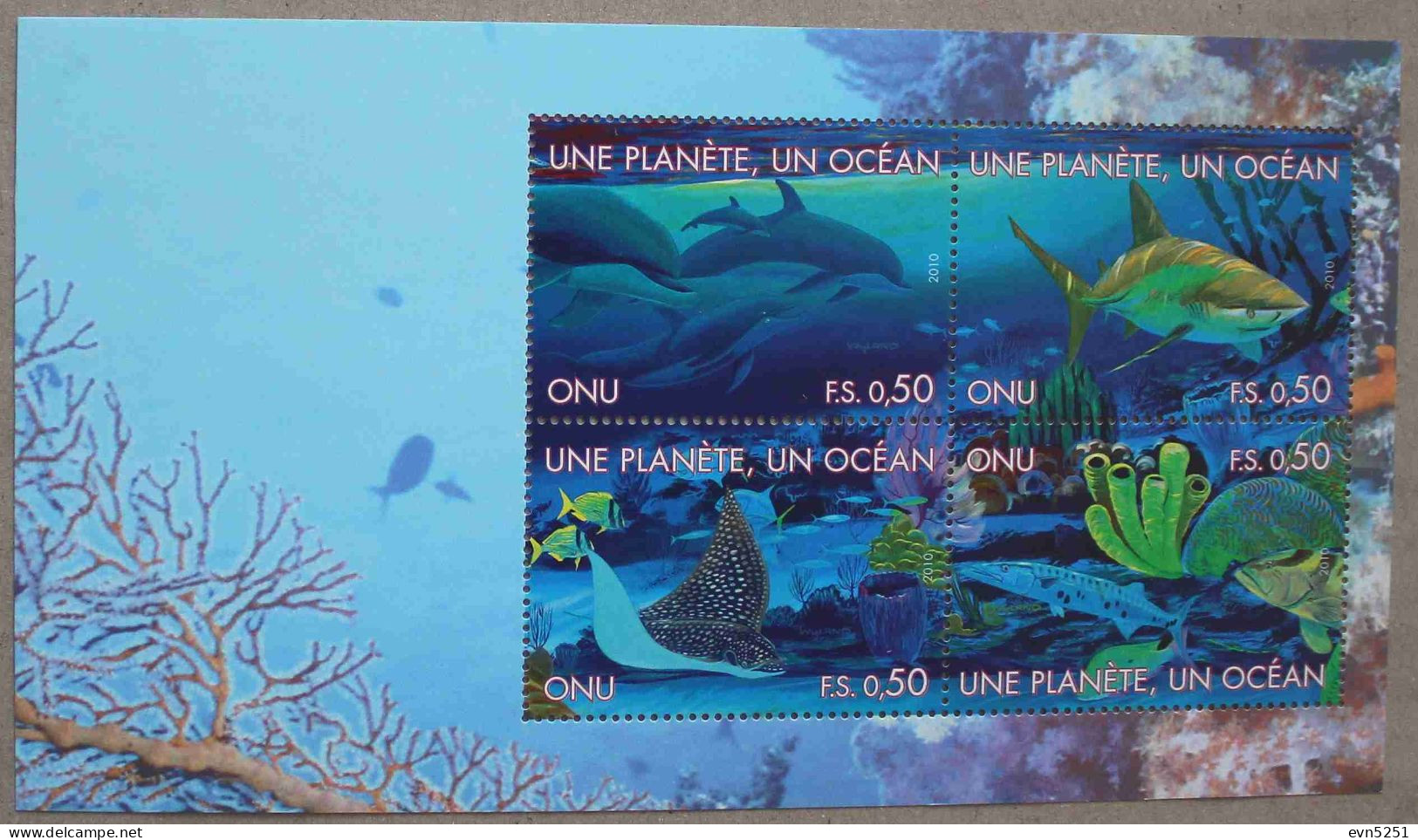 N-U-C Ge10-01 : Nations-Unies Genève - Fonds Marins, Dauphins, Grand Requin Blanc, Raie, Coraux, Poissons - Unused Stamps