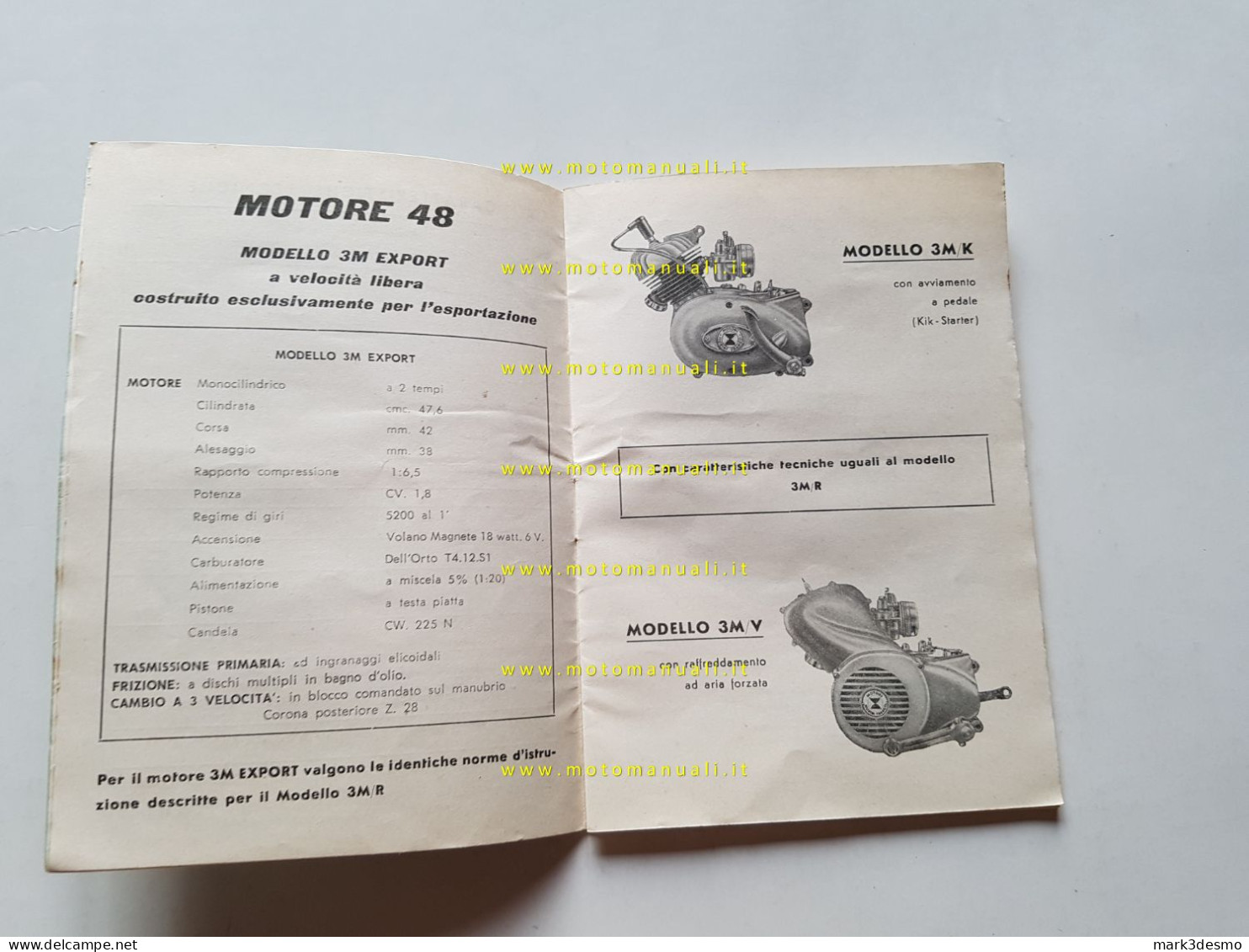 Morini Franco Motori 50 3M-R-K-V-2M-F 48 Anni 60 Manuale Uso Originale - Moto