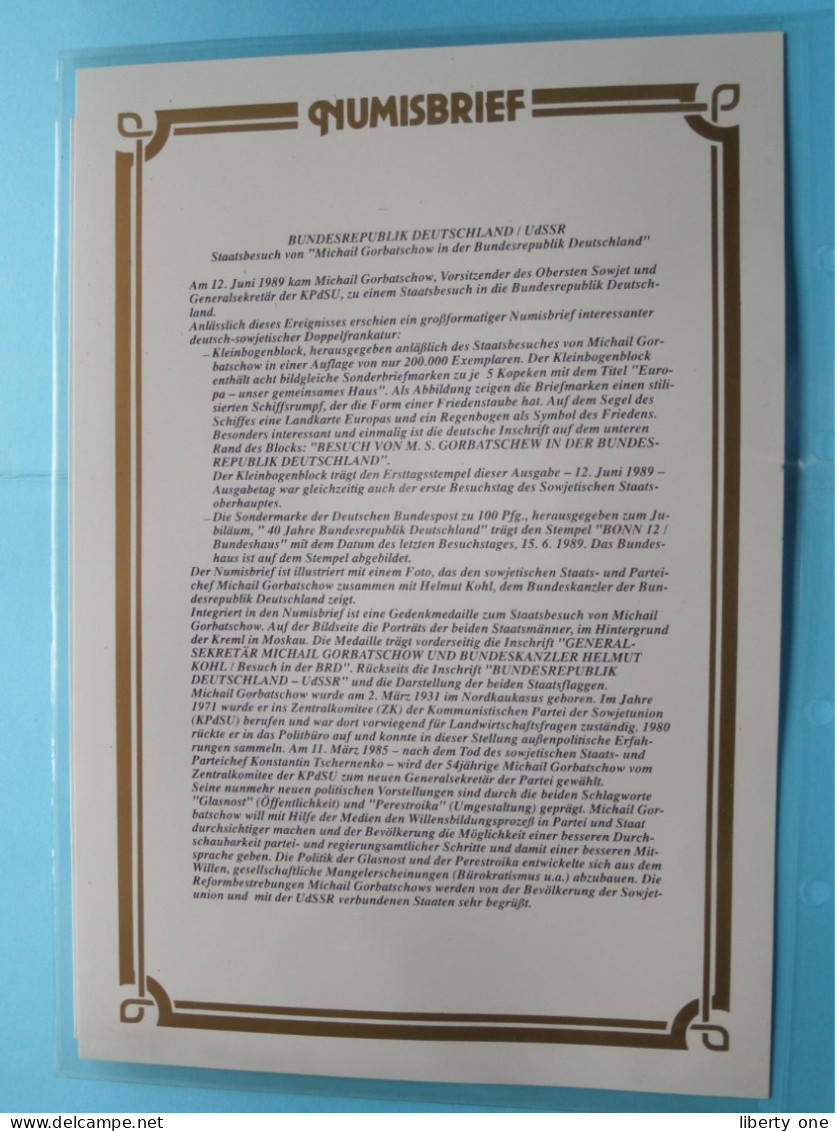 Besuch Von M. S. GORBATSCHOW In Der BUNDESREPUBLIK DEUTSCHLAND ( See / Voir SCAN ) NUMISBRIEF Form. 24,5 X 17,5 Cm.! - Souvenirmunten (elongated Coins)