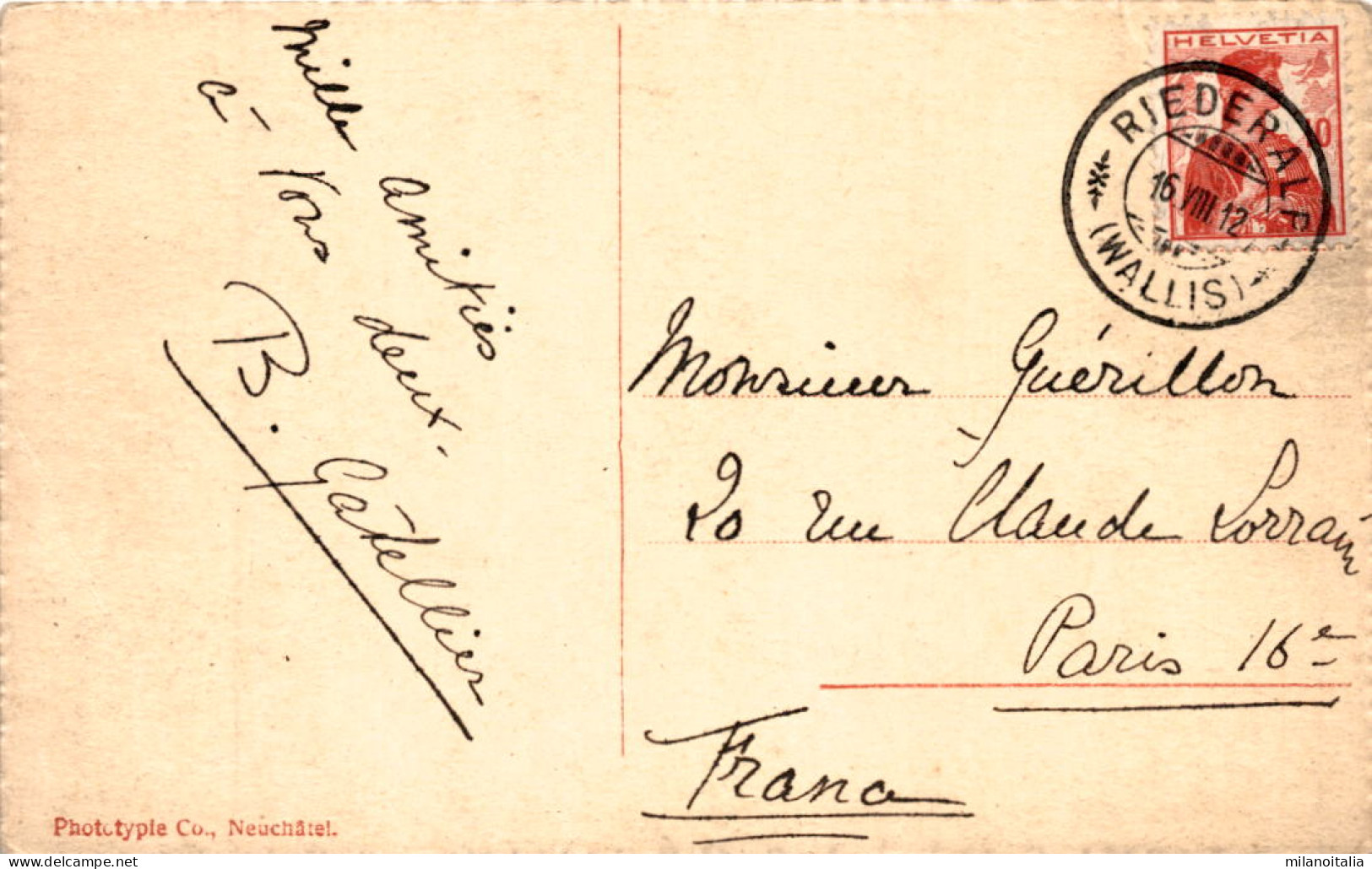 Aletschgletscher (6692) * Poststempel Riederalp 16. 8. 1912 - Riederalp