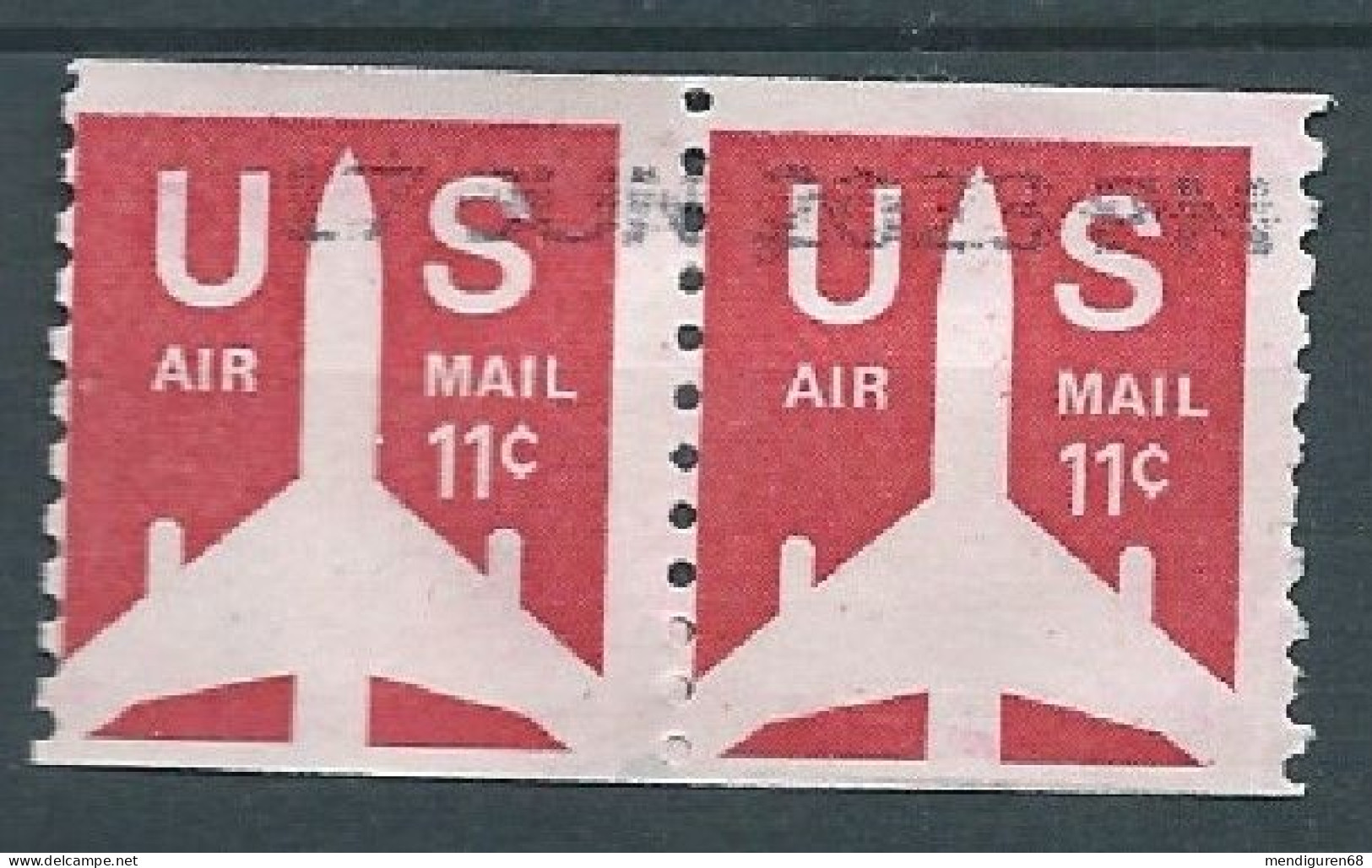 VERINIGTE STAATEN ETATS UNIS USA 1972 AIRMAIL RED  JET COIL PAIR 11c USED SC C82 MI 1029 D SG PA74 A YV A1425 - 3a. 1961-… Afgestempeld