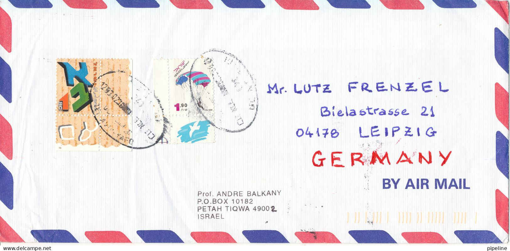 Israel Cover Sent To Germany 12-3-2002 - Luchtpost