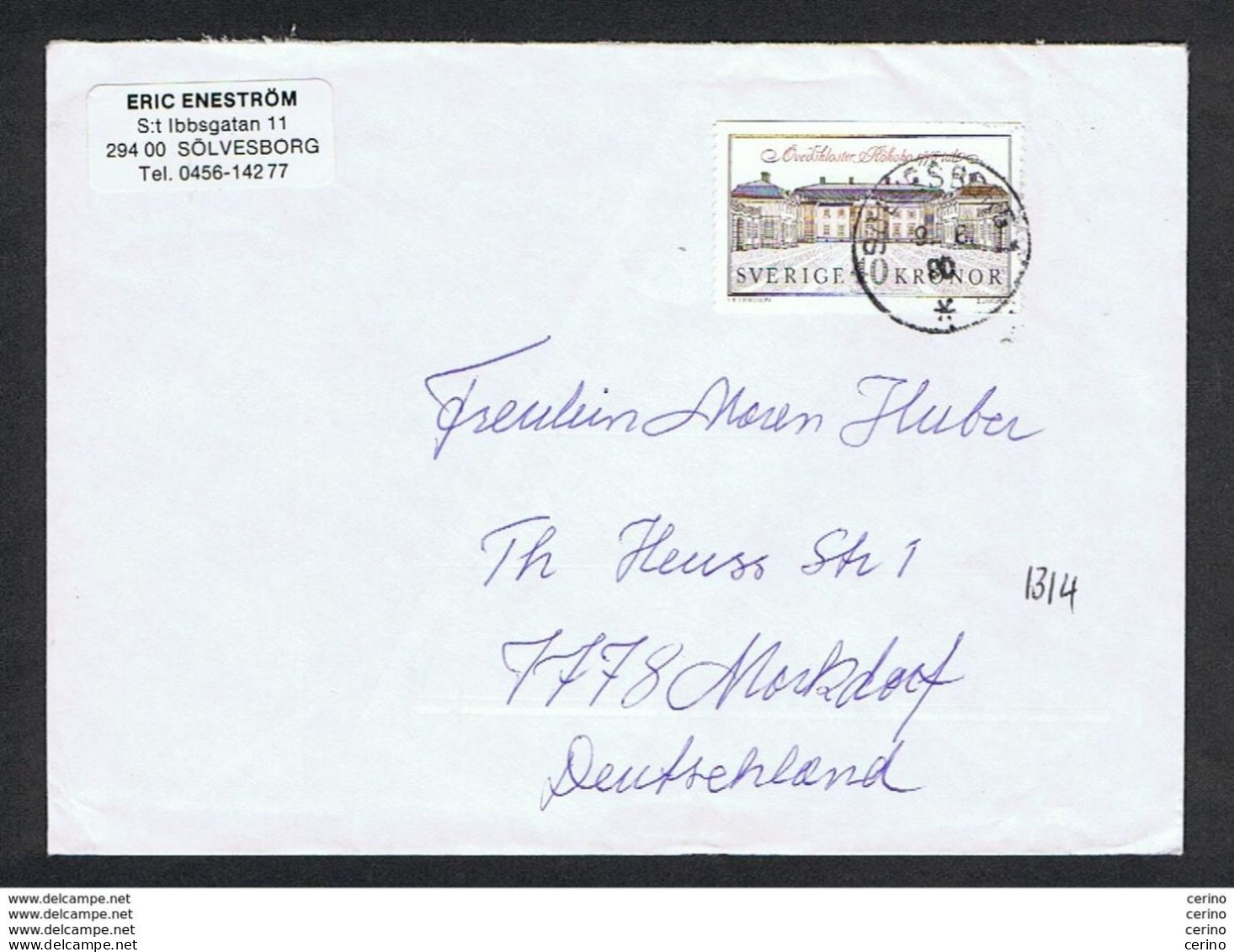 SWEDEN: 1990 COVERT WITH CASTLE 40 K. (1611) - TO GERMANY - Briefe U. Dokumente