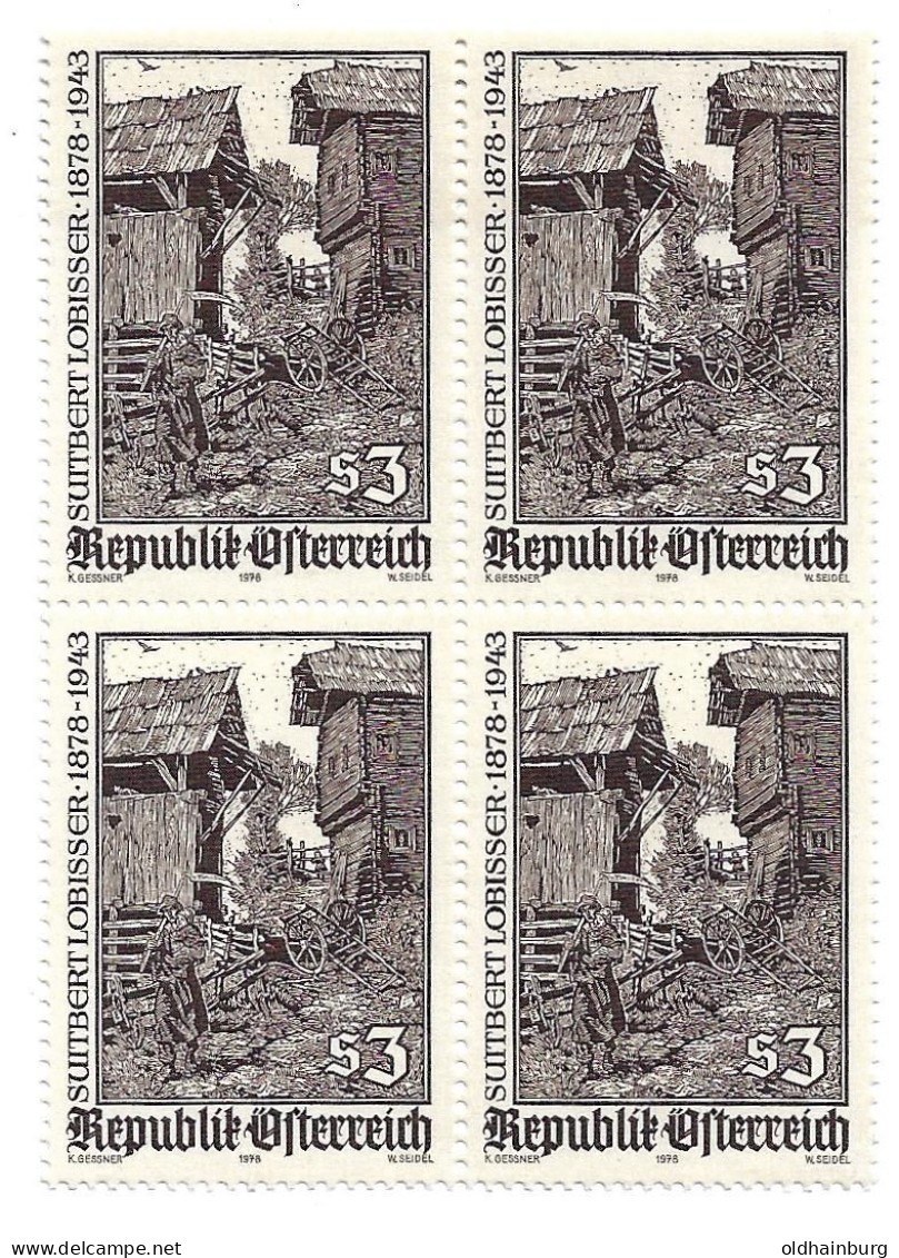 Österreich 1978: ANK 1603, Suitbert Lobisser, Druck- Gravur- Holzschnitt, Viererblock ** - Grabados