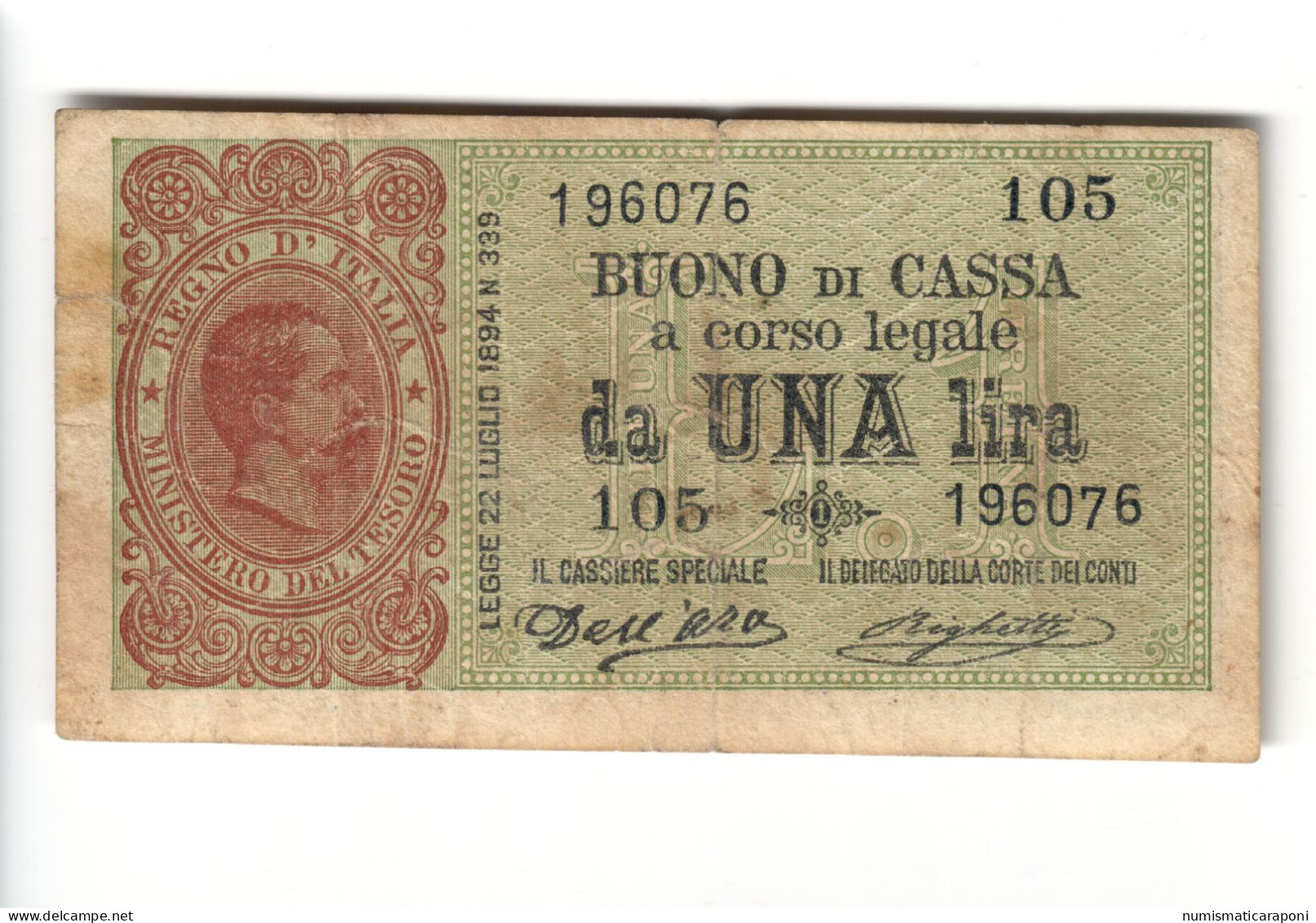 1 Lira UMBERTO I° Serie 105 15 02 1897 R2 RR Mb/bb LOTTO 1403 - Italia – 1 Lira