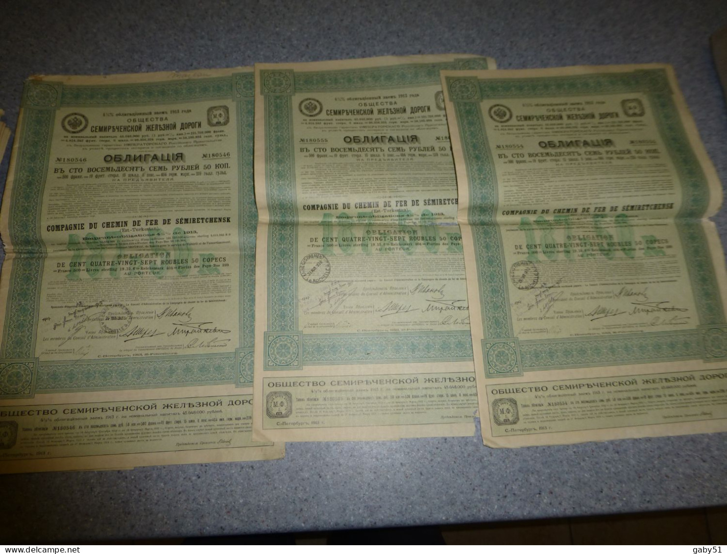 Lot De 3 Emprunts Russes 1913 Chemin De Fer De Sémiretchensk ; Ref ACT 01L - Railway & Tramway