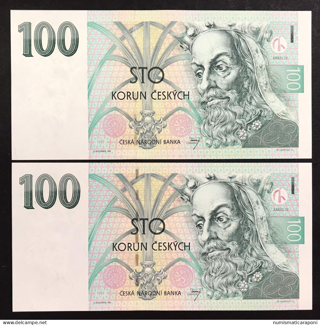 Ceskoslovenska CECOSLOVACCHIA  100 KORUN 1997 2 Es. Consecutive Fds Lotto 4598 - Checoslovaquia