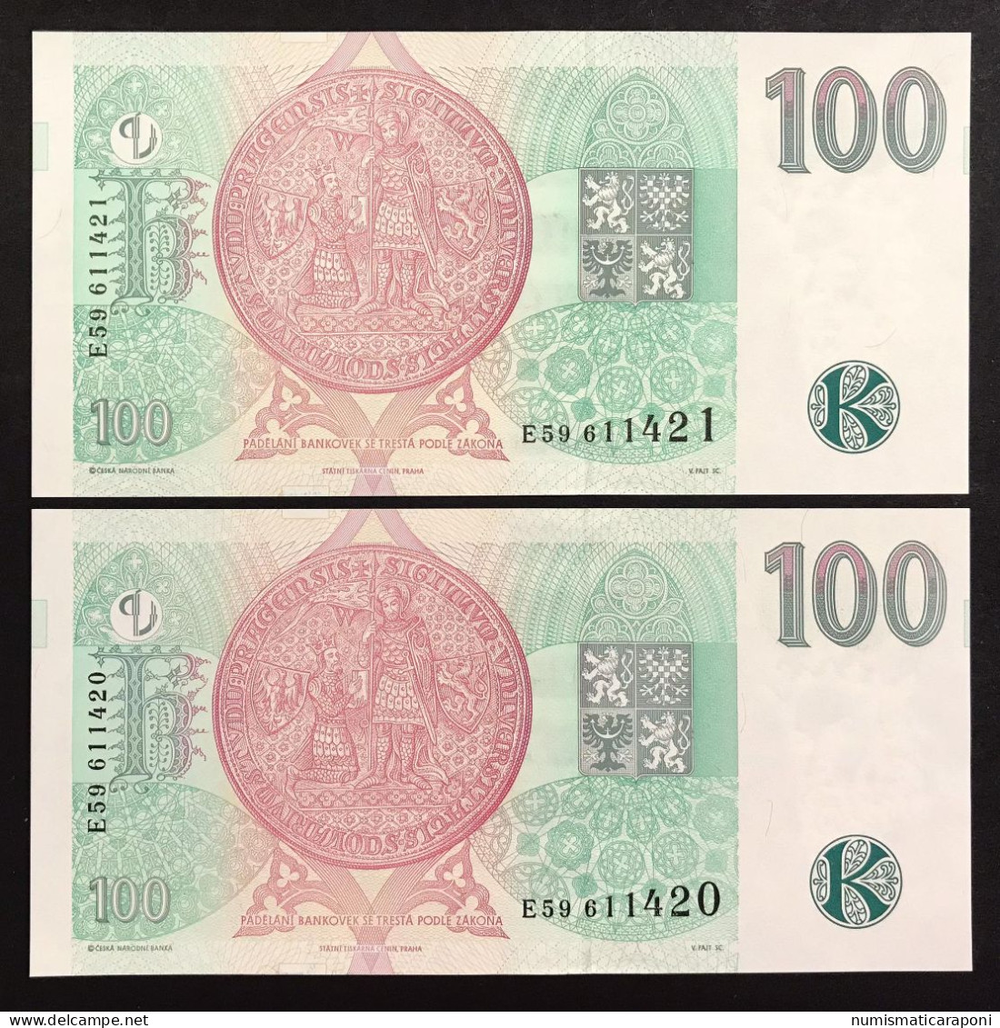 Ceskoslovenska CECOSLOVACCHIA  100 KORUN 1997 2 Es. Consecutive Fds Lotto 4598 - Tchécoslovaquie