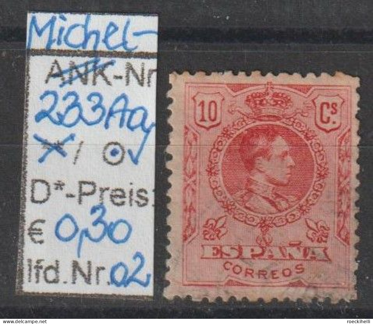 1910 - SPANIEN - FM/DM "König Alfons XIII Im Medaillon" 10 C Rot - O Gestempelt - S.Scan (233Aao 01-04 Esp) - Usados