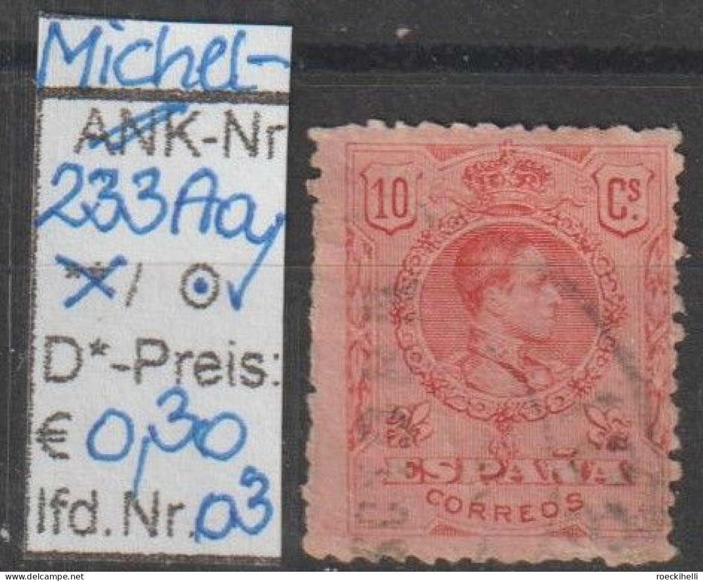 1910 - SPANIEN - FM/DM "König Alfons XIII Im Medaillon" 10 C Rot - O Gestempelt - S.Scan (233Aao 01-04 Esp) - Usados