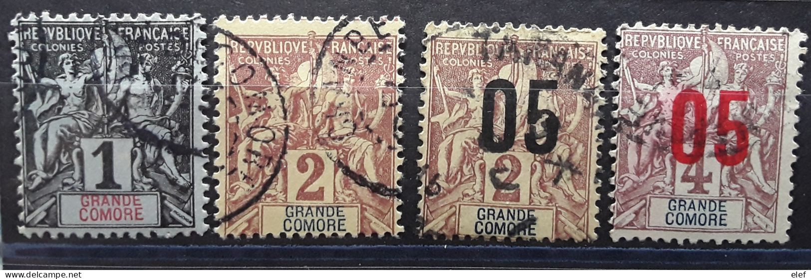 GRANDE COMORE 1897 - 1912, Type Groupe,  4 Timbres , Yvert No 1,2,20,21 , Obl  TB - Used Stamps