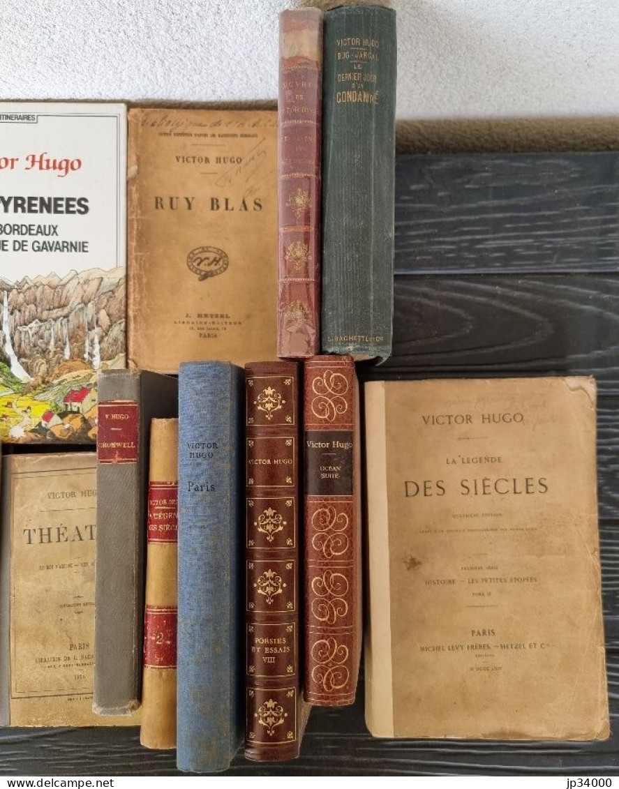 Victor Hugo. Lot de 17 livres. (Livres 19eme, 20 eme) reliés, brochés, cartonnés