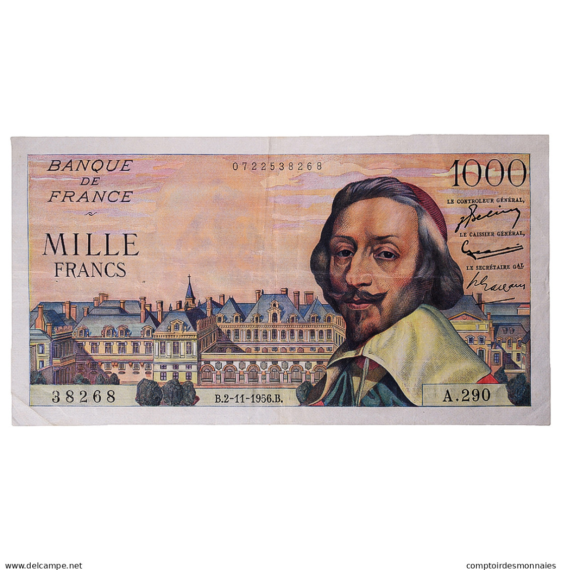 France, 1000 Francs, Richelieu, 1956, A.290, TTB, Fayette:42.23, KM:134a - 1955-1959 Overprinted With ''Nouveaux Francs''