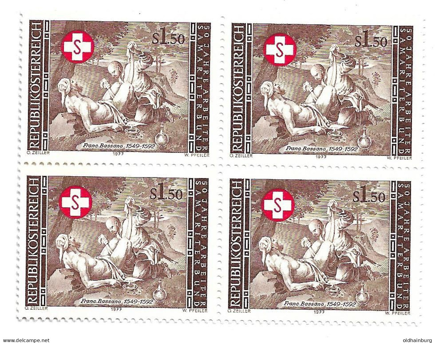 Österreich 1977: ANK 1569, Arbeiter- Samariterbund, Viererblock ** - First Aid