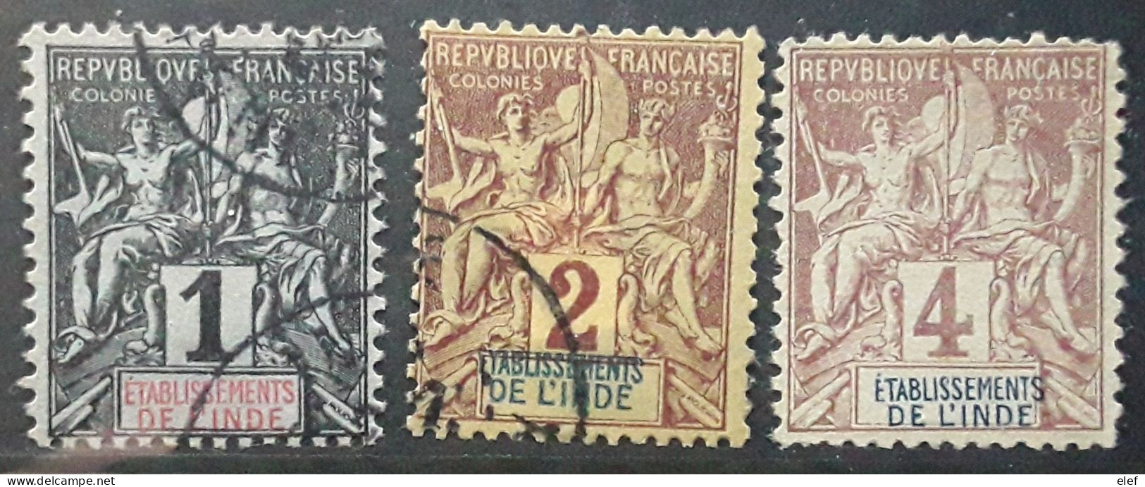 INDE FRANÇAISE 1892, Type Groupe 3 Timbres  Yvert No 1,  2 , 3  , Obl  TB - Gebruikt