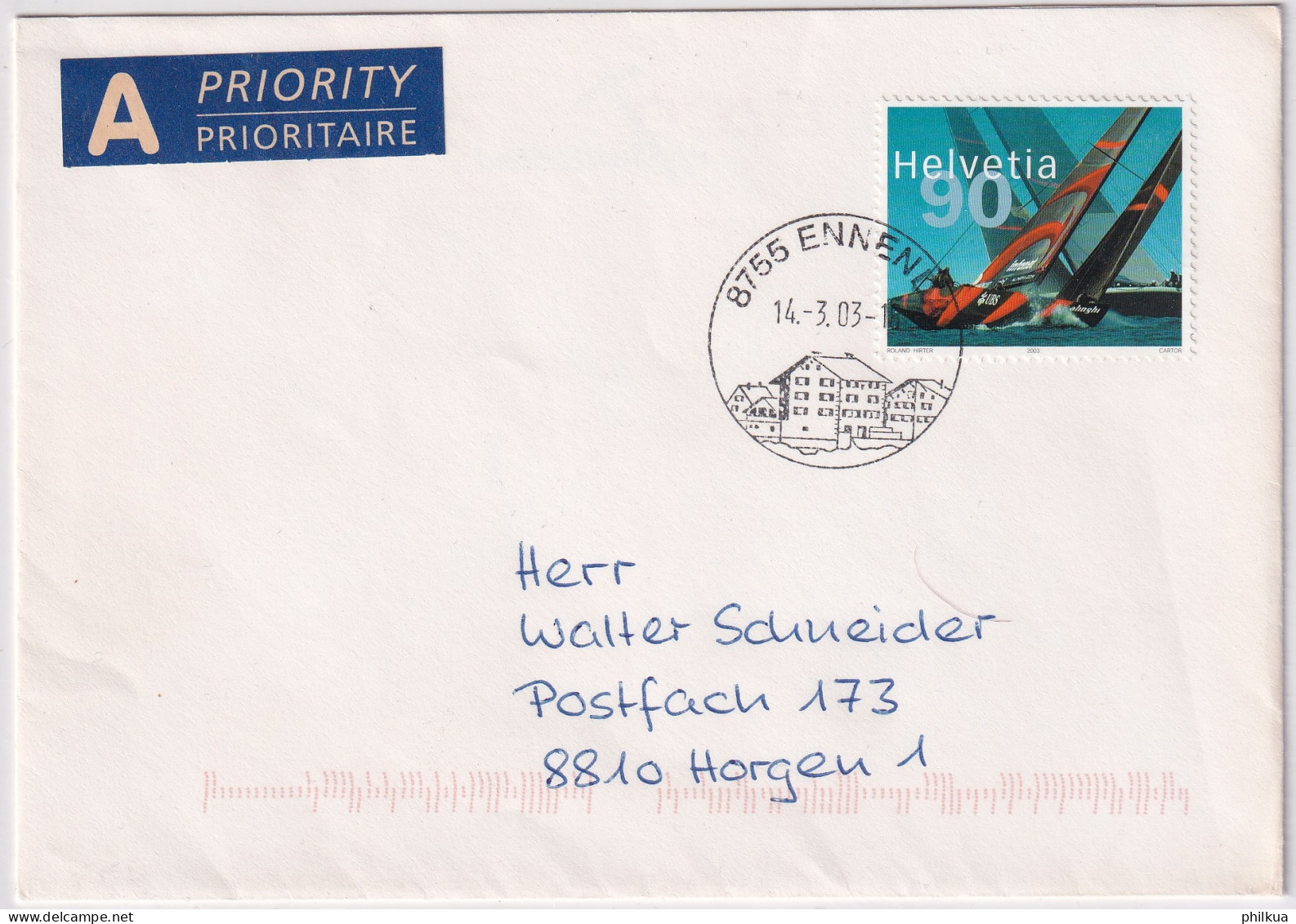 MiNr. 1831 Schweiz2003, 7. März. Gewinn Der Segelregatta Um Den America’s Cup 2003 „Alinghi“ Gel. Ab  ENNENDA - Briefe U. Dokumente