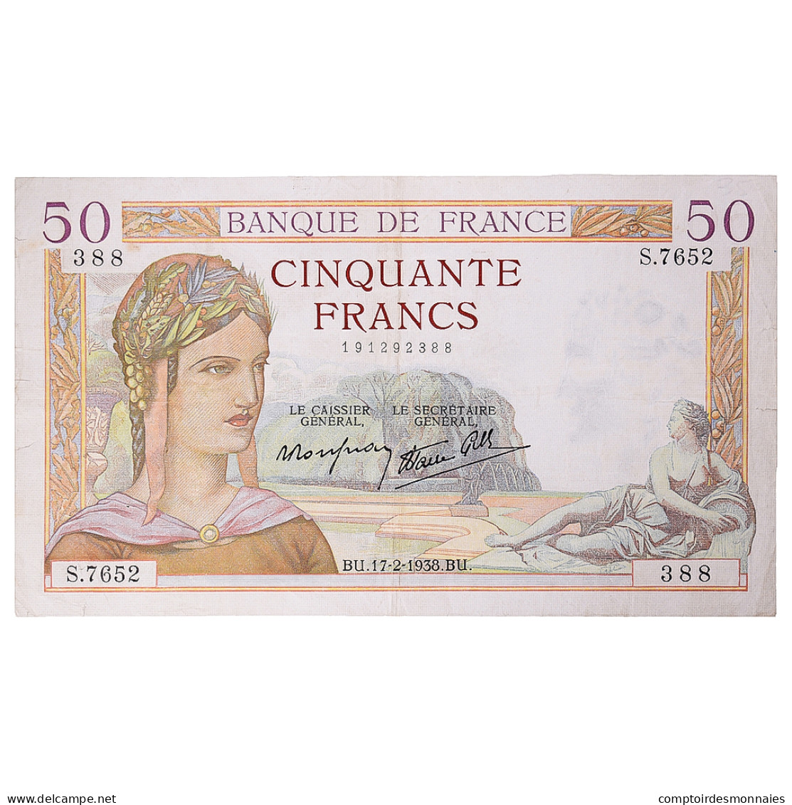 France, 50 Francs, Cérès, 1938, S,7652, TTB, Fayette:18.9, KM:85b - 50 F 1934-1940 ''Cérès''