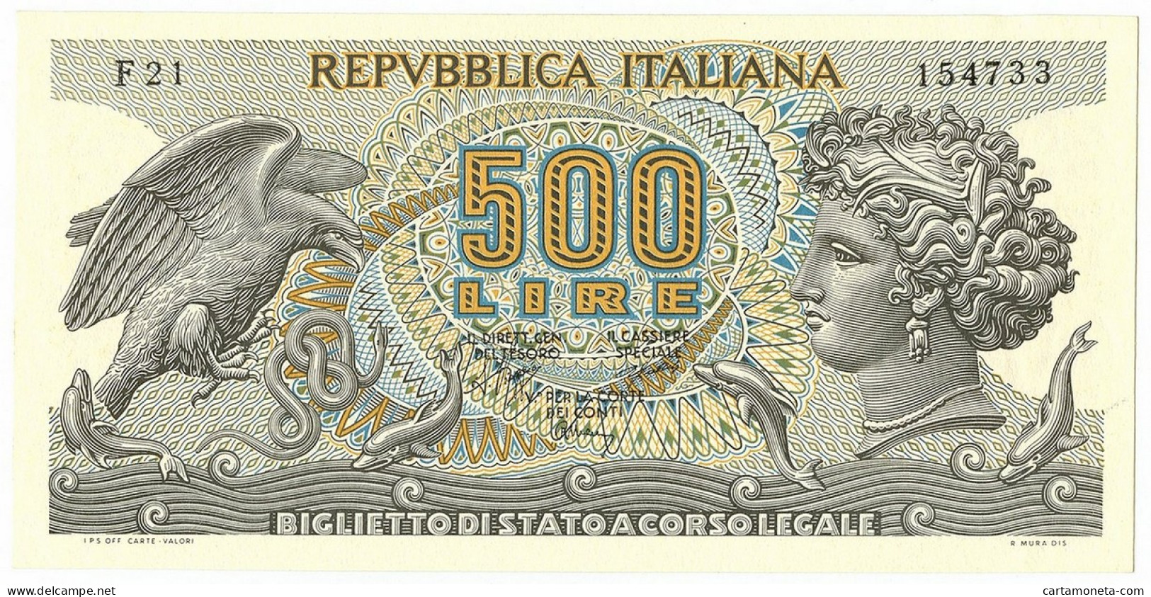 500 LIRE BIGLIETTO DI STATO ARETUSA 23/02/1970 QFDS - Autres & Non Classés