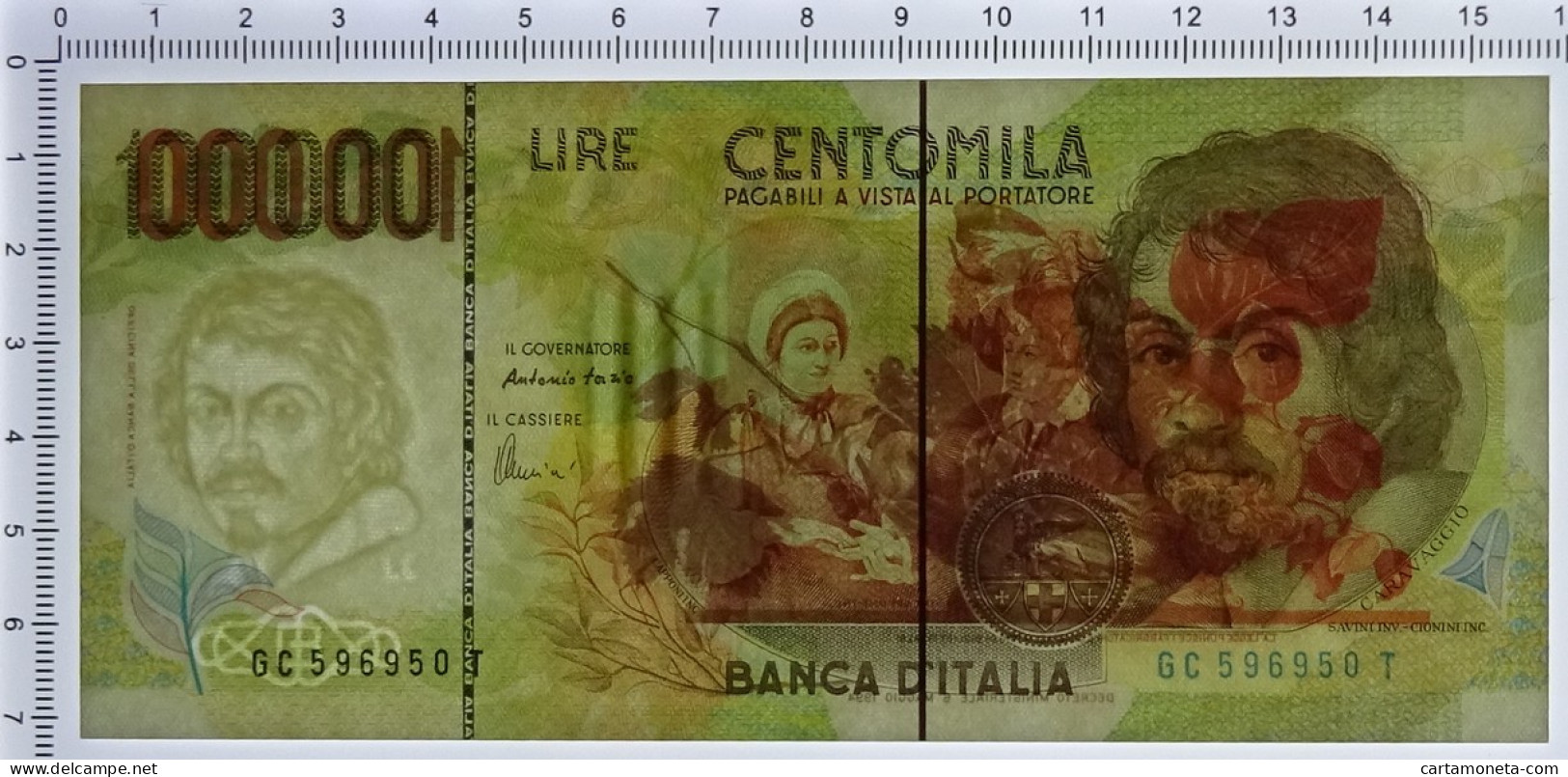 100000 LIRE BANCA D'ITALIA CARAVAGGIO II TIPO LETTERA C 18/12/1995 FDS-/FDS - Altri & Non Classificati