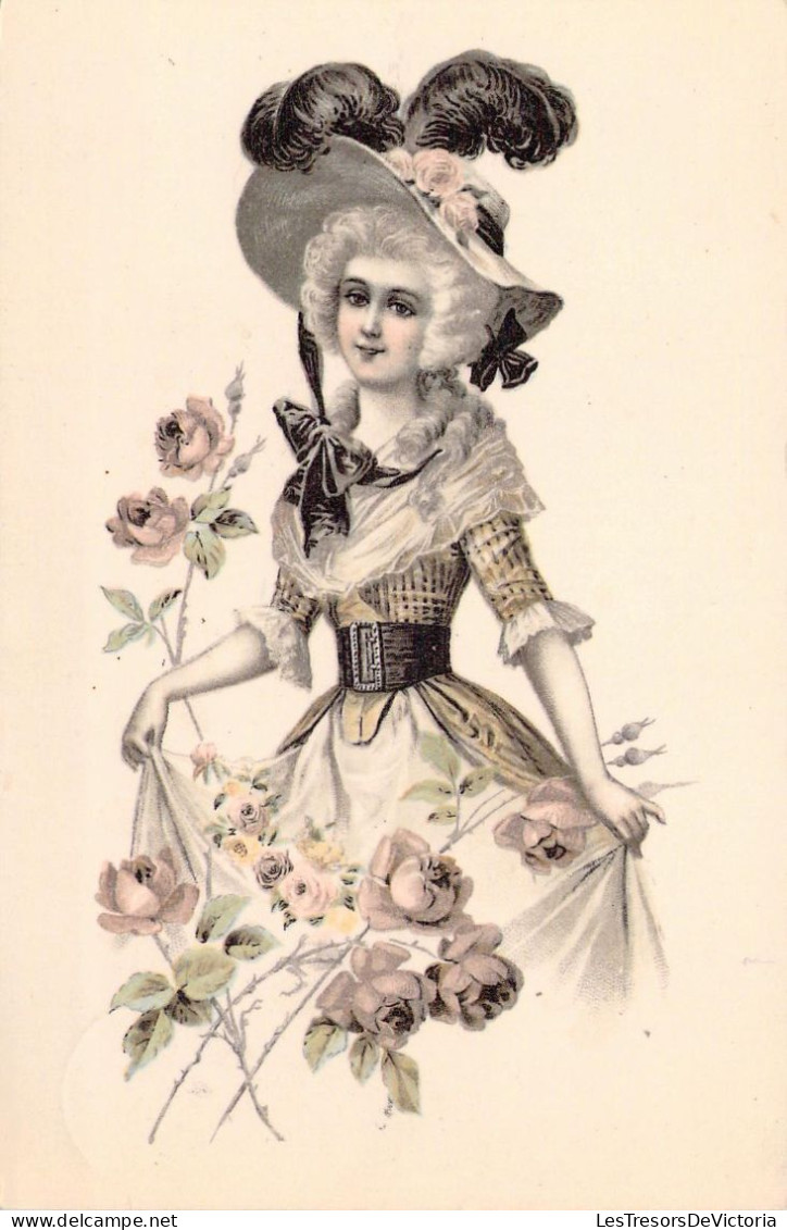 FANTAISIE - Femme Au Chapeau Et Fleurs - Illustration Non Signée - Carte Postale Ancienne - Mujeres