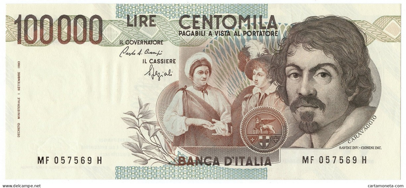 100000 LIRE BANCA D'ITALIA CARAVAGGIO I TIPO LETTERA F 10/03/1993 SPL+ - Altri & Non Classificati