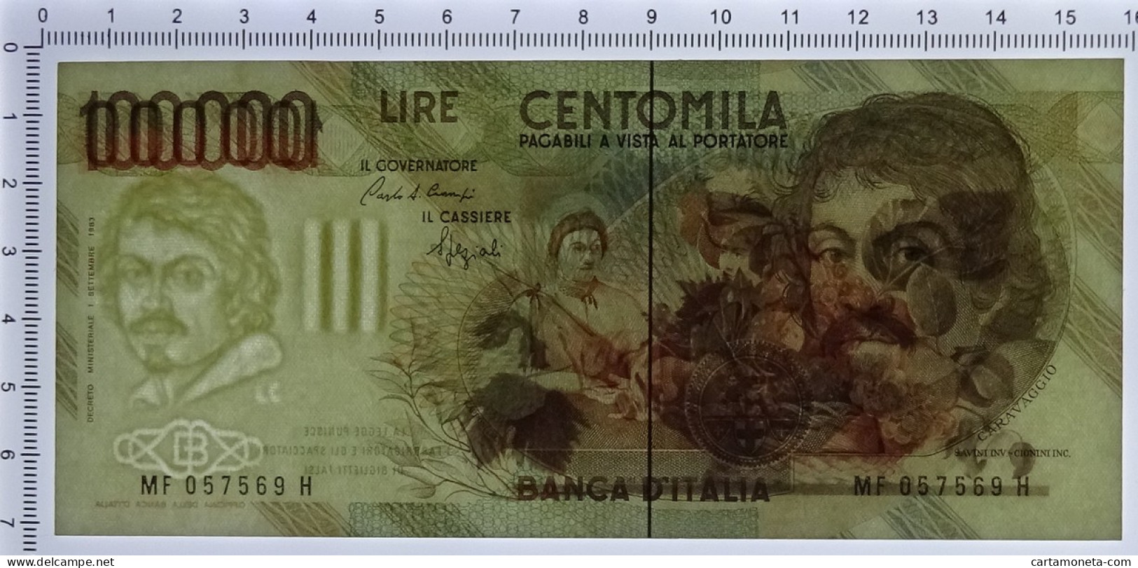 100000 LIRE BANCA D'ITALIA CARAVAGGIO I TIPO LETTERA F 10/03/1993 SPL+ - Altri & Non Classificati