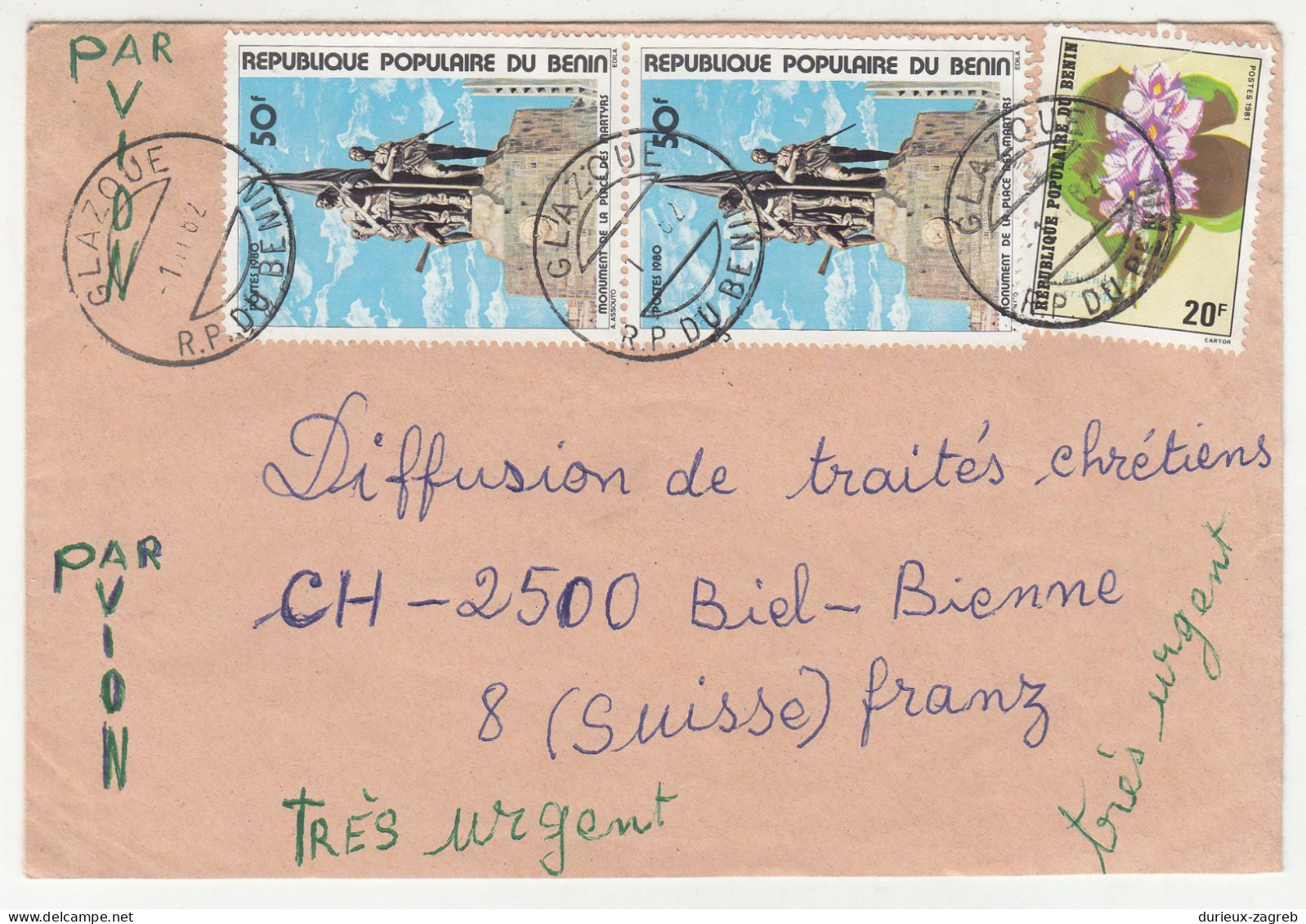 Benin Letter Cover Posted 1982 To Switzerland B230710 - Bénin – Dahomey (1960-...)