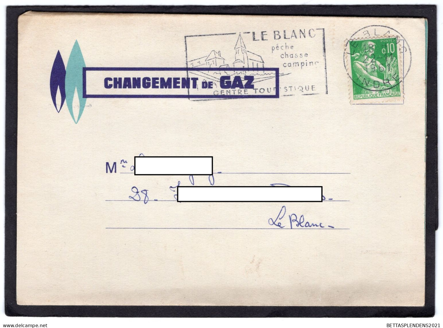Flamme Et Cachet LE BLANC Sur YT 1231 Sur Courrier Entête " Changement De GAZ " Avec Coupon Réponse - Briefe U. Dokumente