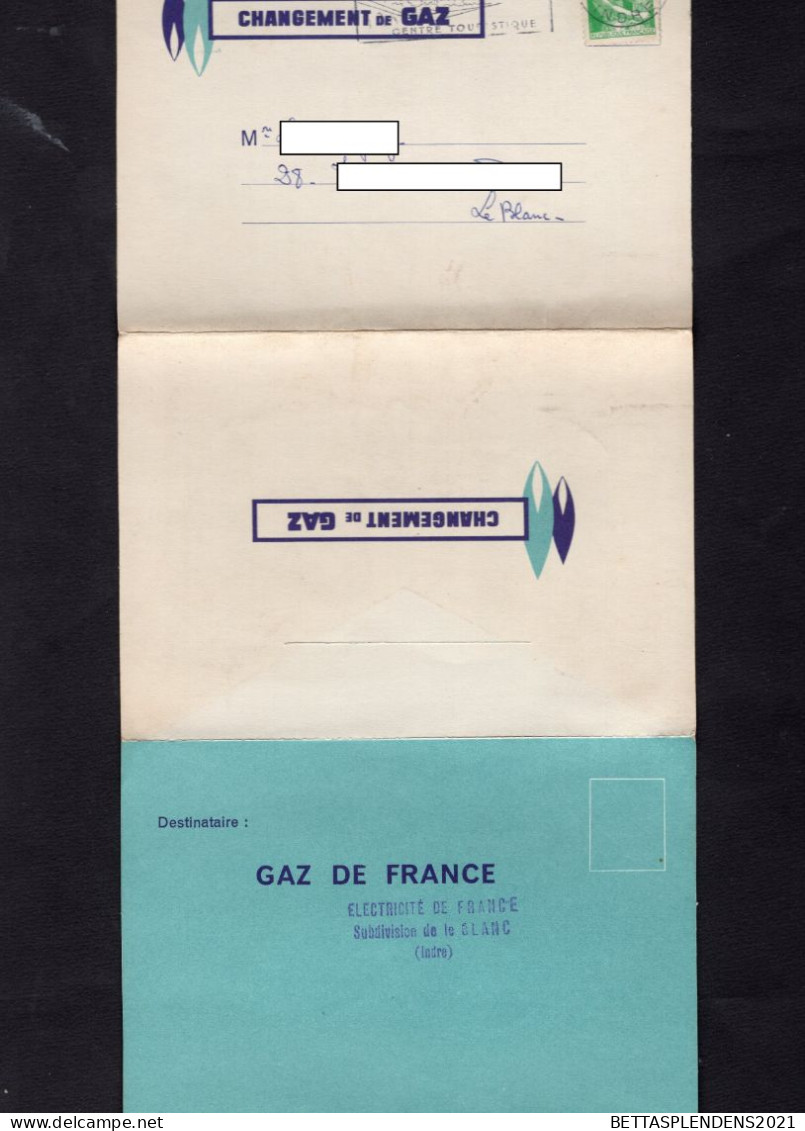 Flamme Et Cachet LE BLANC Sur YT 1231 Sur Courrier Entête " Changement De GAZ " Avec Coupon Réponse - Briefe U. Dokumente