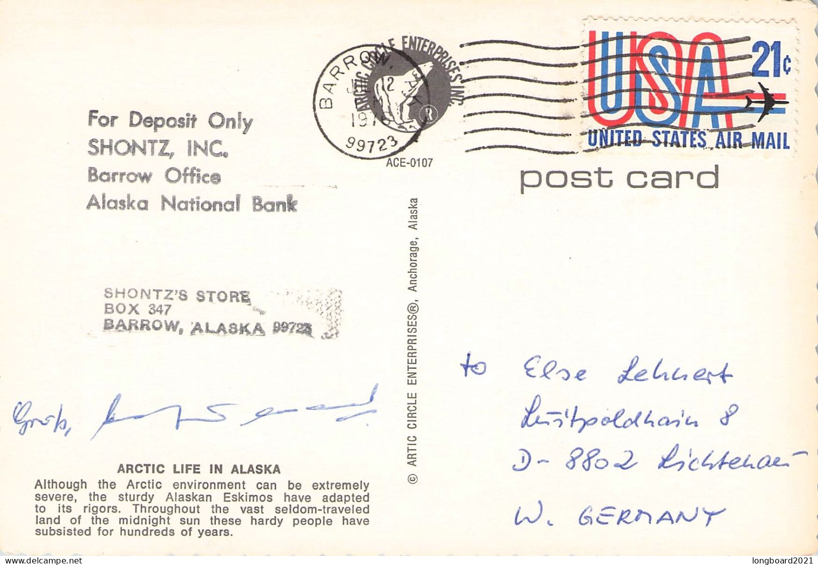 USA - PICTURE POSTCARD 1976 BARROW > GERMANY / *305 - Briefe U. Dokumente